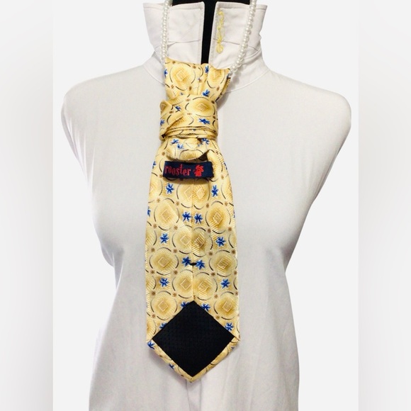 Gold and Blue Patterned Women's Necktie Necklace - Picture 2 of 2